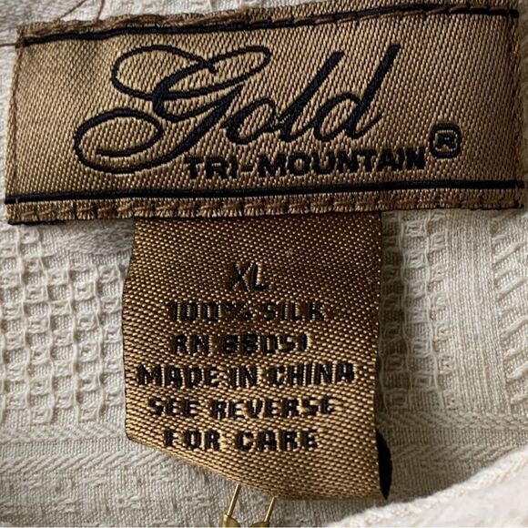 New! Gold Tri-Mountain XL 100% Silk Gold Beachy Tropical Shirt Men’s XL NWT - Picture 11 of 16